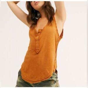 Free People Ribbed Henley Vacay Tank in Marigold Size XS